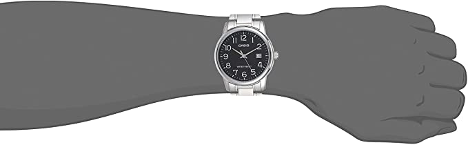 Casio MTP - V002D - 1BUDF Men's Standard Analog Stainless Steel Date Black Dial Watch - Zamana.pk