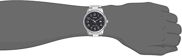 Casio MTP - V002D - 1BUDF Men's Standard Analog Stainless Steel Date Black Dial Watch - Zamana.pk