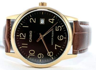 Casio MTP - V002GL - 1BUDF Brown Leather Watch for Men - Zamana.pk