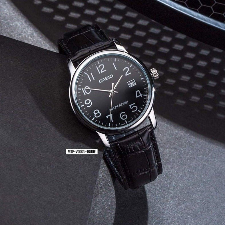 Casio MTP - V002L - 1B Men's Standard Analog Leather Band Easy Reader Day Date Watch - Zamana.pk Main image