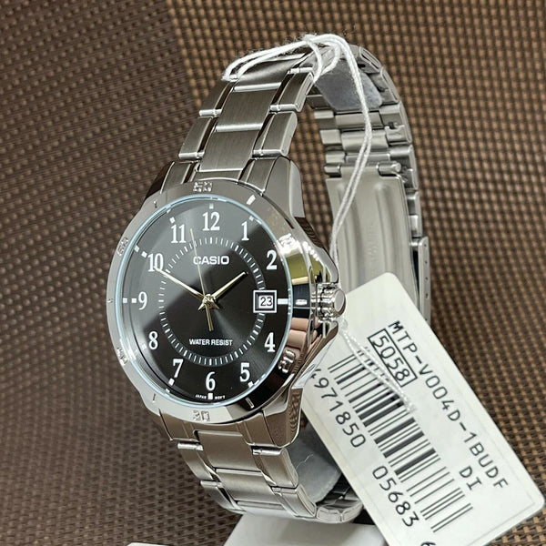 Casio MTP - V004D - 1B Mens Stainless Steel Watch Black Dial Date ANALOG Display - Zamana.pk