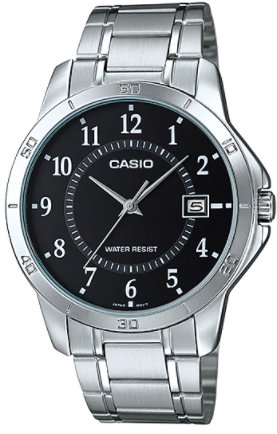 Casio MTP - V004D - 1B Mens Stainless Steel Watch Black Dial Date ANALOG Display - Zamana.pk