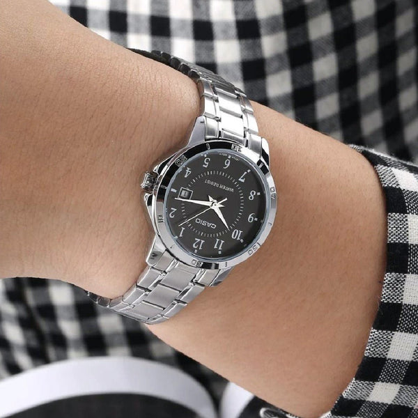 Casio MTP - V004D - 1B Mens Stainless Steel Watch Black Dial Date ANALOG Display - Zamana.pk