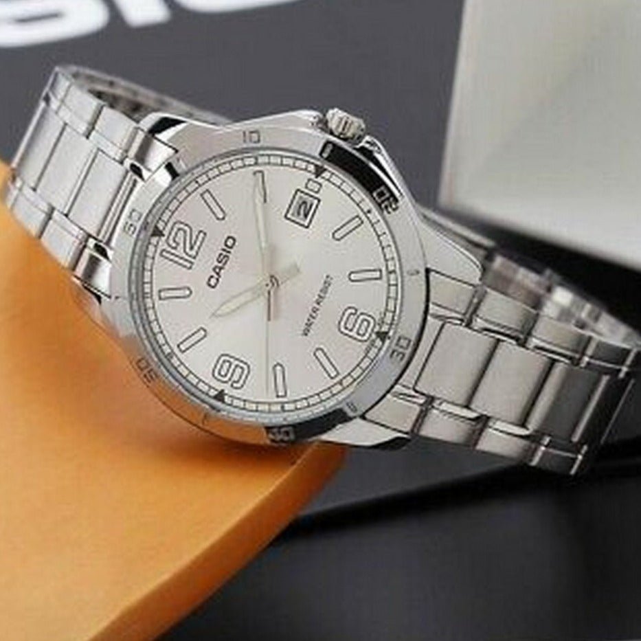 Casio MTP - V004D - 7B2 Men's Dress Stainless Steel Silver Dial Analog Date Watch - Zamana.pk Main image