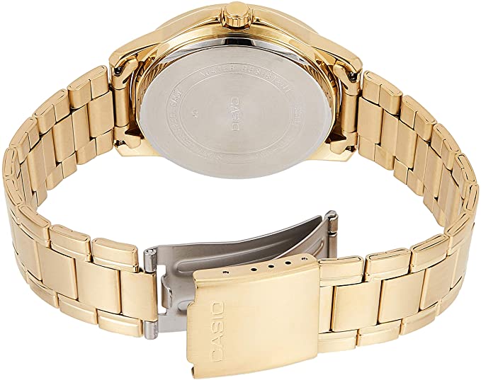 Casio MTP - V004G - 9BUDF Men's Standard Gold Tone Stainless Steel Gold Dial Date Watch - Zamana.pk