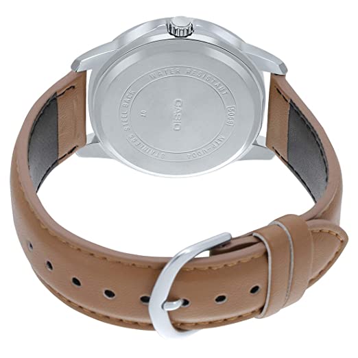 Casio MTP - V004L - 1B2 Men's Stainless Steel Brown Leather Band Black Dial Date Watch - Zamana.pk