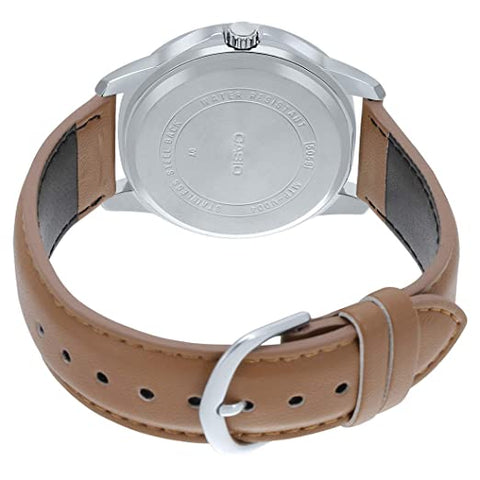 Casio MTP - V004L - 1B2 Men's Stainless Steel Brown Leather Band Black Dial Date Watch - Zamana.pk