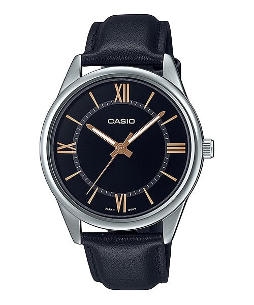 Casio MTP - V005L - 1B5UDF Men's Standard Analog Black Leather Band Black Dial Watch - Zamana.pk Main image