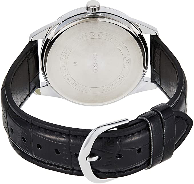 Casio MTP-V005L-7B Men's Standard Analog Black Leather Band Silver Dial Watch Secondary image