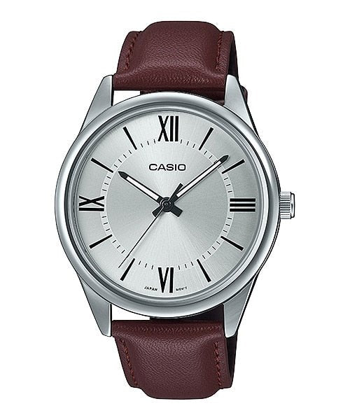 Casio MTP - V005L - 7B5UDF Men's Standard Analog Black Leather Band Silver Dial Watch - Zamana.pk Main image