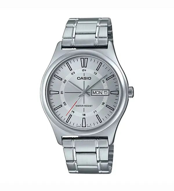 Casio MTP - V006D - 7CUDF Men’s Stainless Steel Easy Reader White Dial Day Date Analog Dress Watch - Zamana.pk