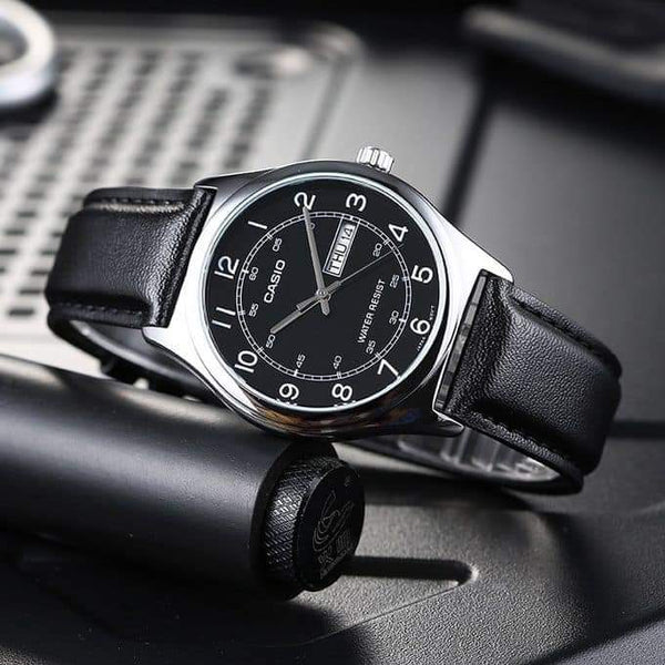 Casio MTP - V006L - 1B2UDF Men's Black Leather Band Black Numbers Analog Dress Watch - Zamana.pk