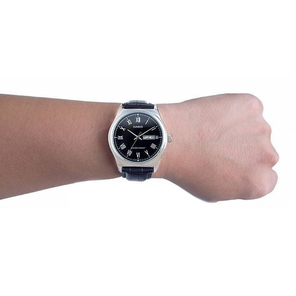 Casio MTP - V006L - 1B2UDF Men's Black Leather Band Black Numbers Analog Dress Watch - Zamana.pk