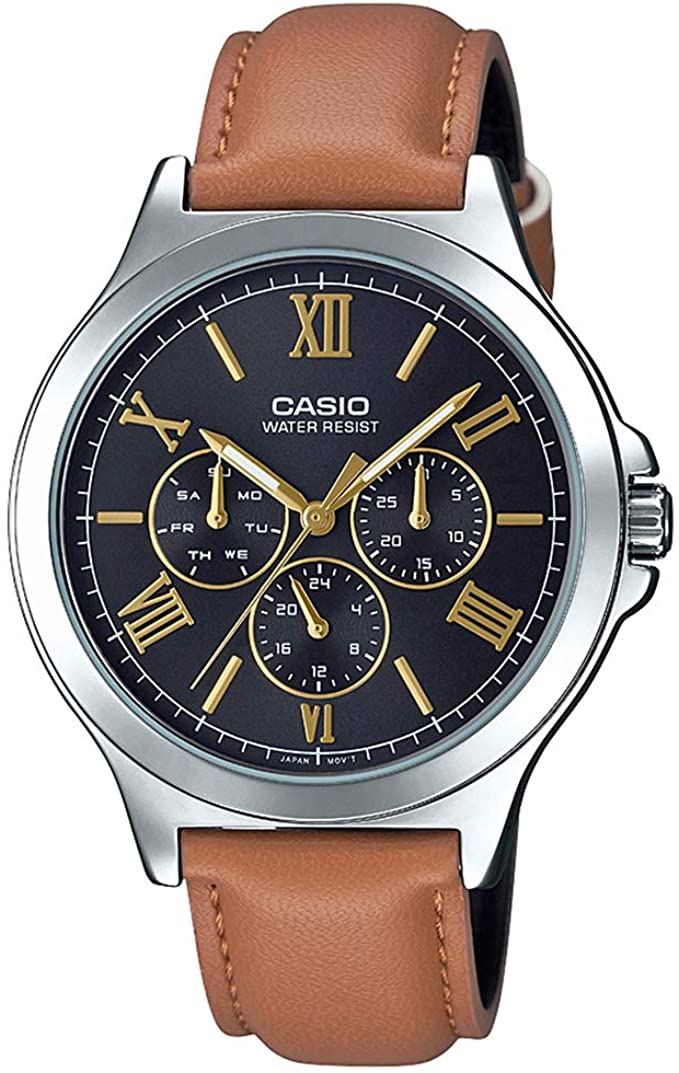 Casio MTP - V300L - 1A3 Men's Standard Leather Band Multifunction Black Dial Watch - Zamana.pk