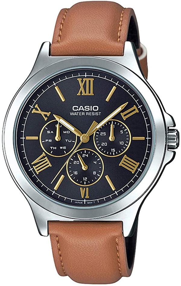 Casio MTP - V300L - 1A3 Men's Standard Leather Band Multifunction Black Dial Watch - Zamana.pk