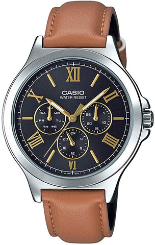 Casio MTP - V300L - 1A3 Men's Standard Leather Band Multifunction Black Dial Watch - Zamana.pk