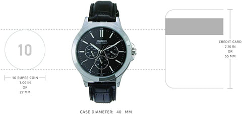 Casio MTP - V300L - 1AUDF Multi - Dial Black Leather Men's Watch - Zamana.pk