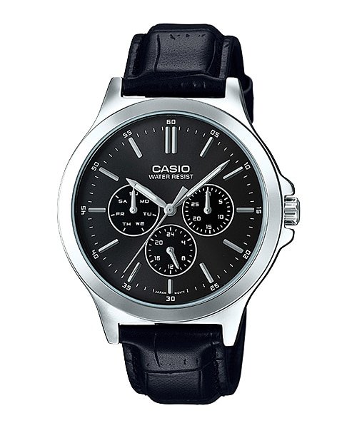 Casio MTP - V300L - 1AUDF Multi - Dial Black Leather Men's Watch - Zamana.pk
