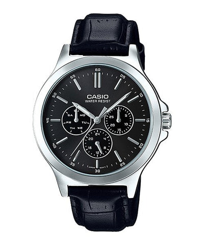 Casio MTP - V300L - 1AUDF Multi - Dial Black Leather Men's Watch - Zamana.pk