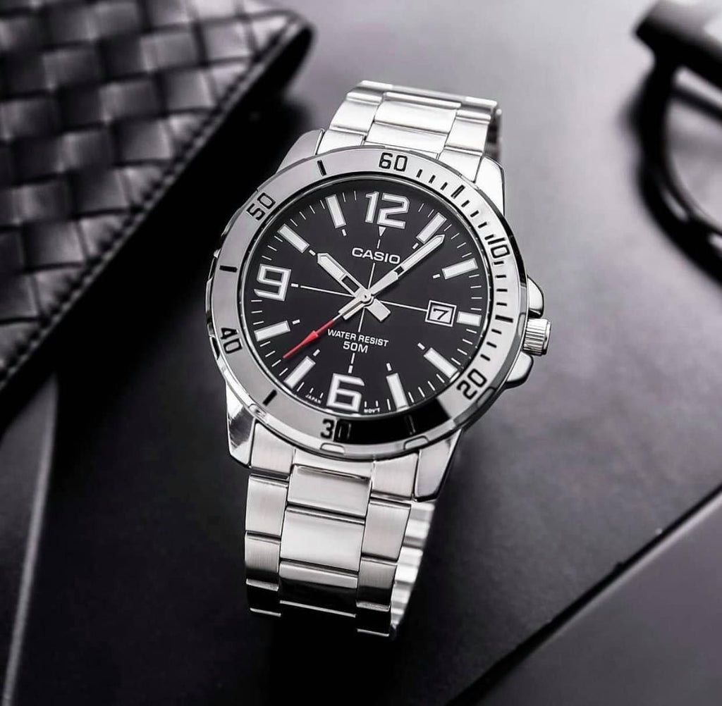 Casio MTP - VD01D - 1BV Men's Enticer Stainless Steel Black Dial Casual Analog Sporty Watch - Zamana.pk