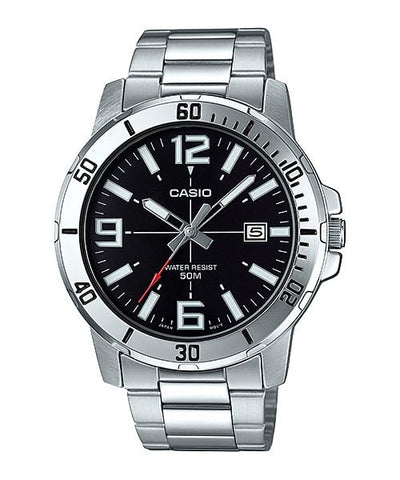 Casio MTP - VD01D - 1BV Men's Enticer Stainless Steel Black Dial Casual Analog Sporty Watch - Zamana.pk