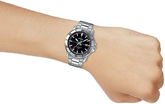 Casio MTP - VD01D - 1E2V Men's Enticer Stainless Steel Black Dial Casual Analog Sporty Watch - Zamana.pk