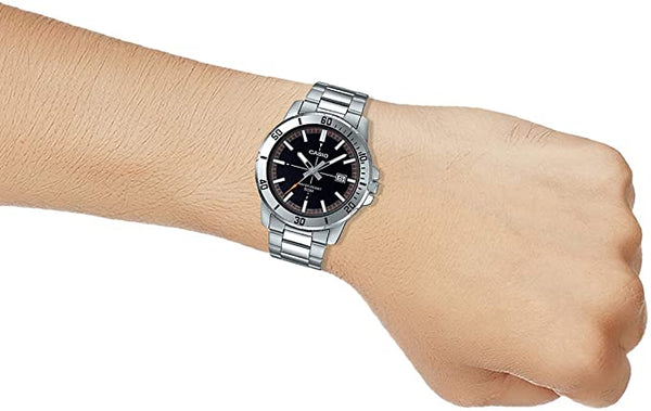 Casio MTP - VD01D - 1E2V Men's Enticer Stainless Steel Black Dial Casual Analog Sporty Watch - Zamana.pk