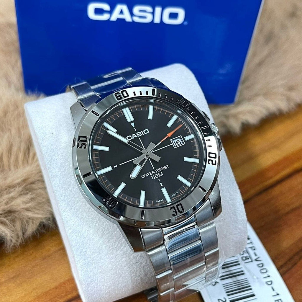 Casio MTP - VD01D - 1E2V Men's Enticer Stainless Steel Black Dial Casual Analog Sporty Watch - Zamana.pk