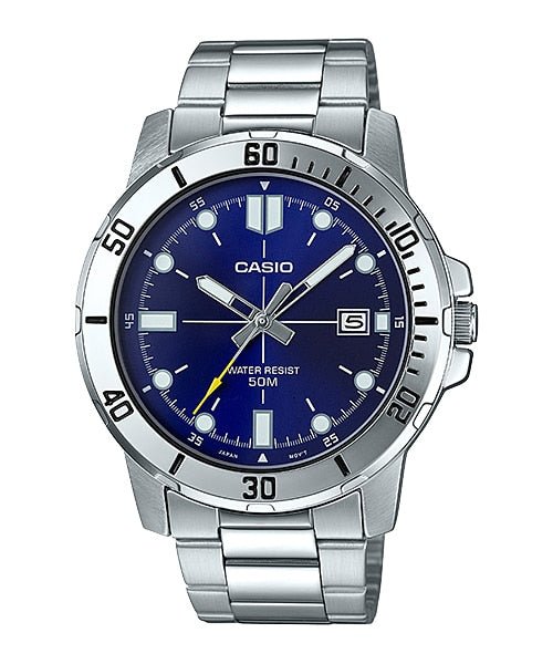 Casio MTP - VD01D - 2EV Men's Enticer Stainless Steel Blue Dial Casual Analog Sporty Watch - Zamana.pk