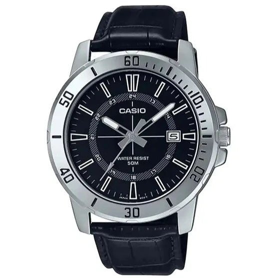 Casio MTP - VD01L - 1CVUDF Men's Quartz Watch with Black Dial and Leather Band. - Zamana.pk Main image