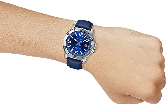 Casio MTP - VD01L - 2BVUDF Men's Enticer Blue Leather Band Blue Dial Casual Analog Sporty Watch - Zamana.pk