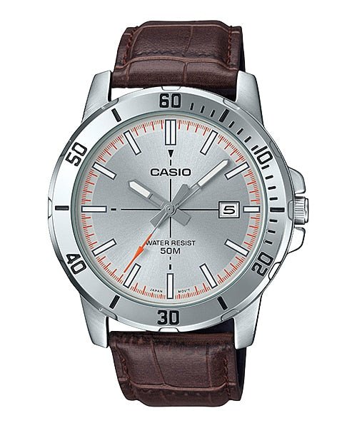 Casio MTP - VD01L - 8EV Men's Enticer Brown Leather Band Grey Dial Casual Analog Sporty Watch - Zamana.pk Main image