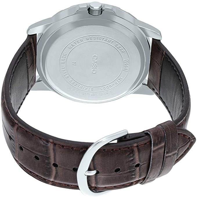 Casio MTP - VD01L - 8EV Men's Enticer Brown Leather Band Grey Dial Casual Analog Sporty Watch - Zamana.pk