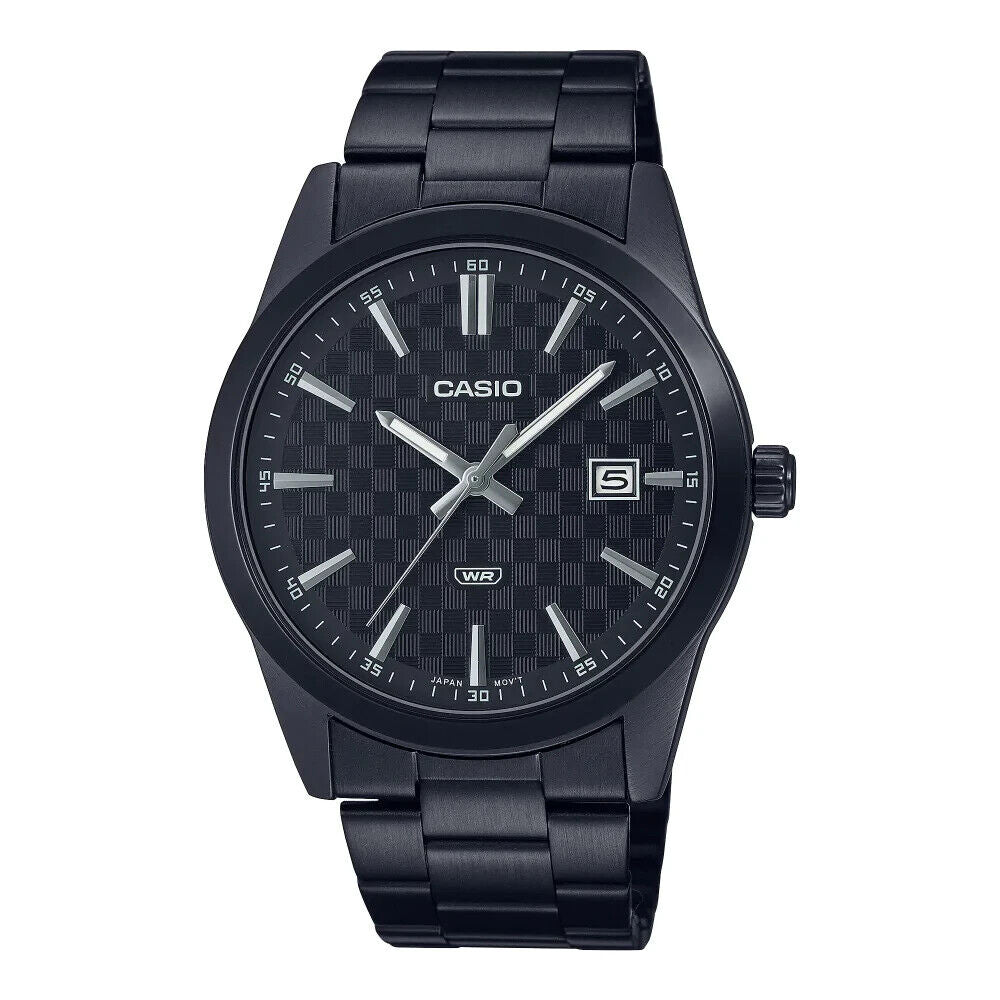 Casio MTP - VD03B - 1AUDF Stanless Steel White Dial 3 - Hand Black dial Analog Men's Watch - Zamana.pk Main image