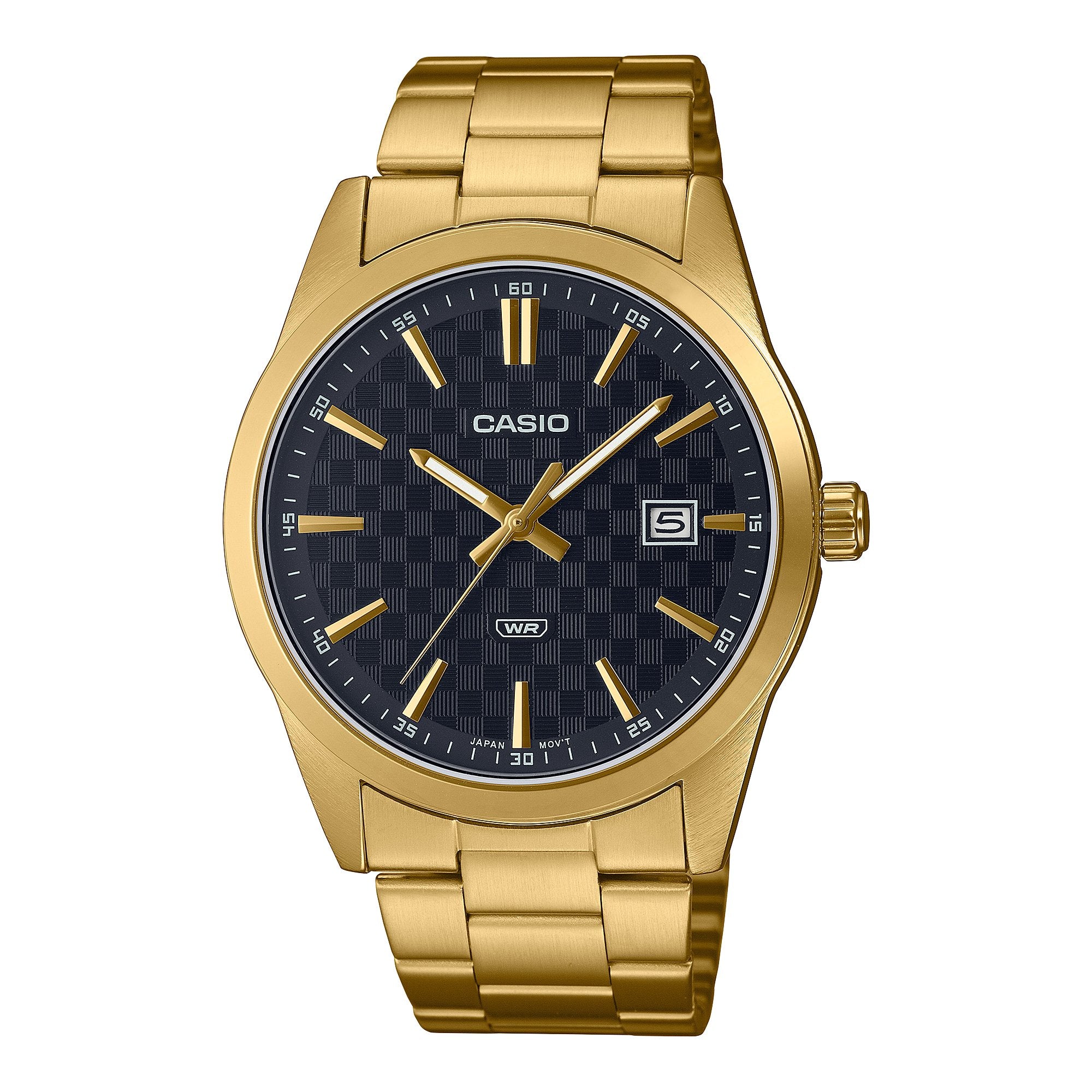 Casio MTP - VD03G - 1A Men's Standard Gold Tone Stanless Steel Black Dial 3 - Hand Analog Watch - Zamana.pk Main image