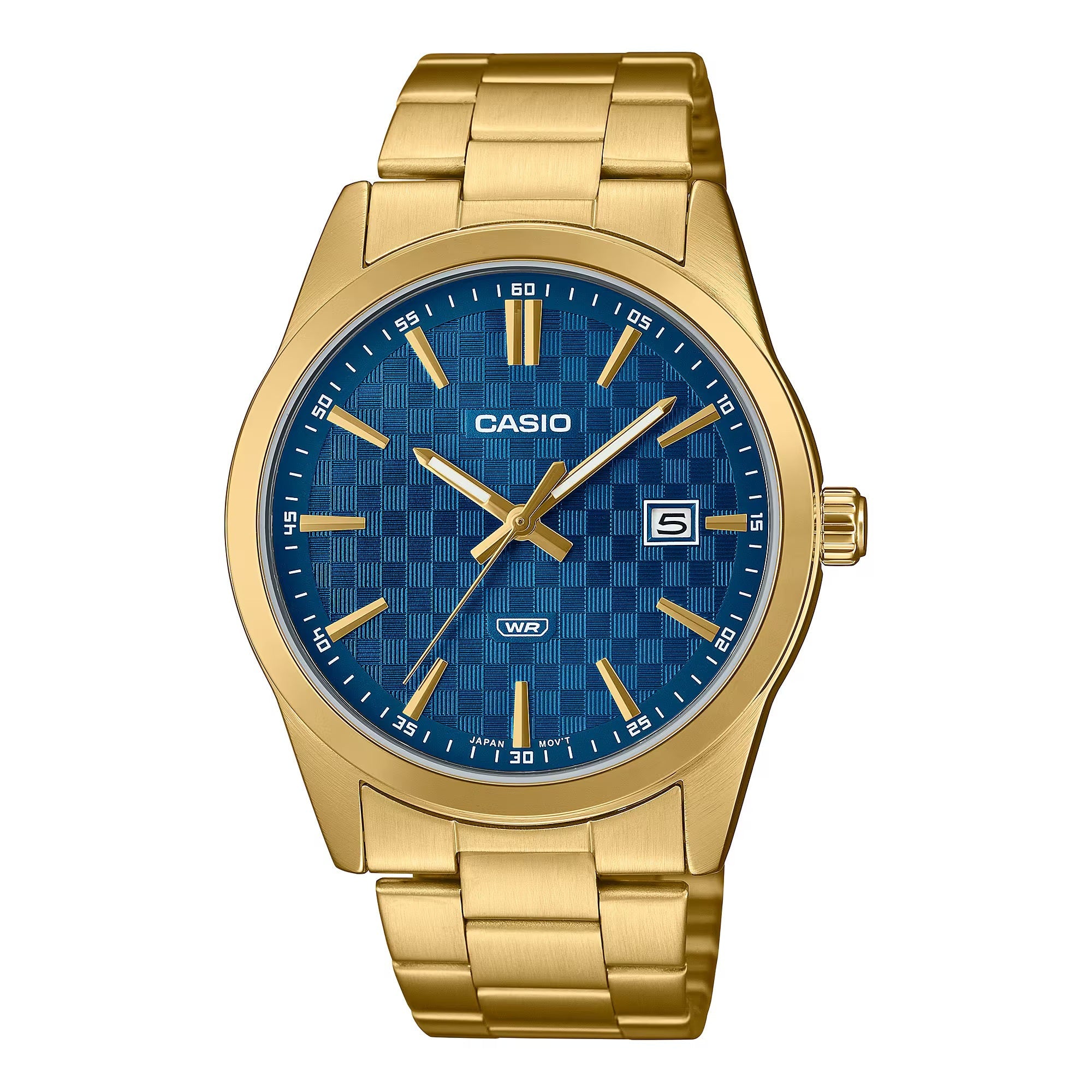 Casio MTP - VD03G - 2AUDF Men's Standard Gold Tone Stainless Steel Blue Dial 3 - Hand Analog Watch - Zamana.pk Main image