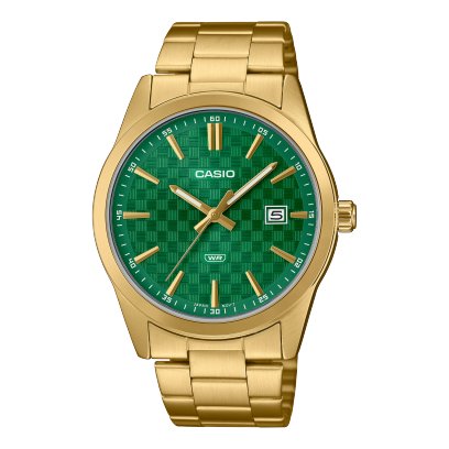 Casio MTP - VD03G - 3A: Stylish Gold - Tone Men's Quartz Watch with Striking Green Dial - Zamana.pk