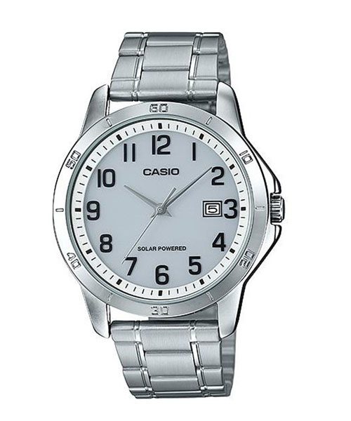 Casio MTP - VS02D - 7B Men's Standard Solar Stainless Steel Gray Numbers Dial Date Watch - Zamana.pk Main image