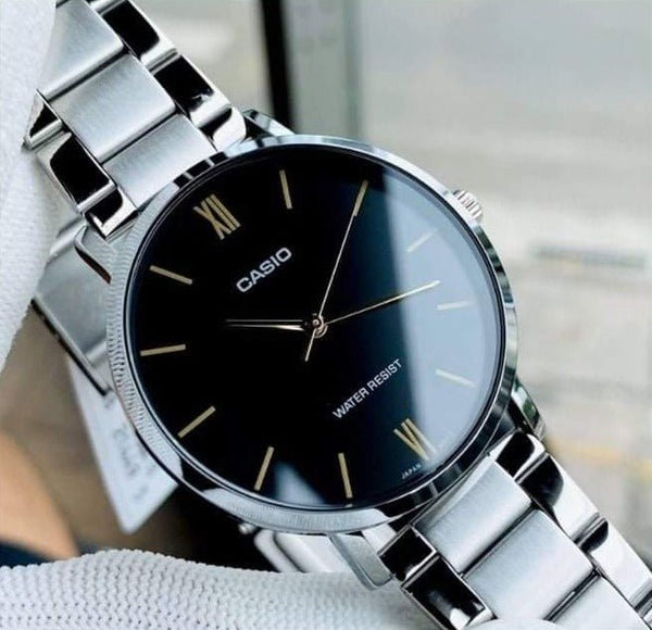Casio MTP - VT01D - 1BUDF Men's Stainless Steel Minimalistic Black Dial 3 - Hand Analog Watch - Zamana.pk