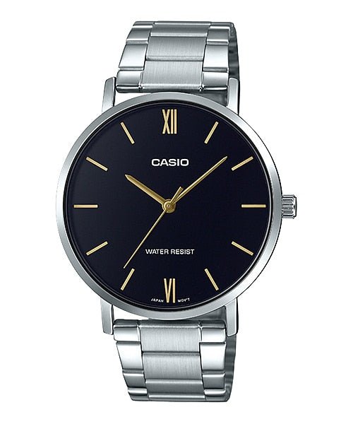 Casio MTP - VT01D - 1BUDF Men's Stainless Steel Minimalistic Black Dial 3 - Hand Analog Watch - Zamana.pk