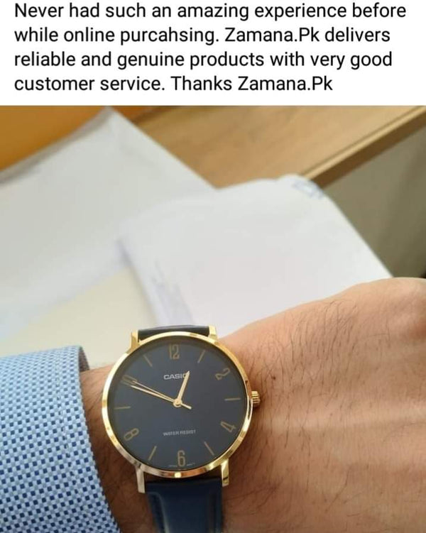 Casio MTP - VT01GL - 2B2UDF Men's Gold Tone Blue Leather Band Blue Dial 3 - Hand Analog Watch - Zamana.pk