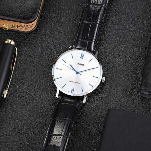 Casio MTP - VT01L - 7B1 Men's Minimalistic Silver Dial Black Leather Band Analog Watch - Zamana.pk