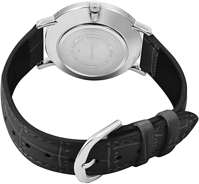 Casio MTP - VT01L - 7B1 Men's Minimalistic Silver Dial Black Leather Band Analog Watch - Zamana.pk