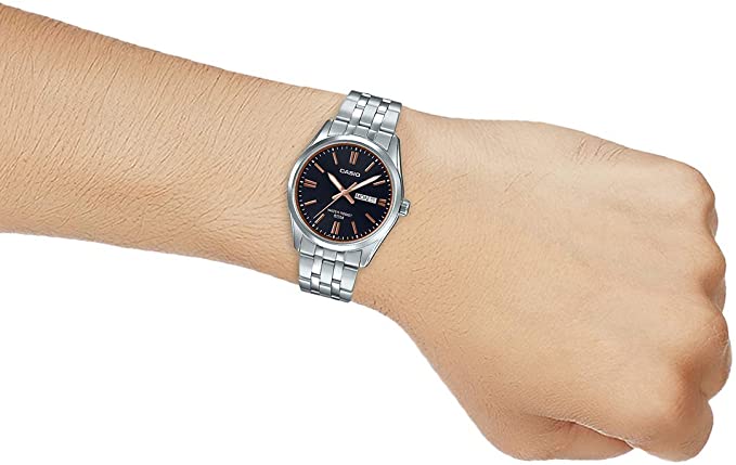 Casio MTP1335D - 1A2V Men's Stainless Steel Black Dial Analog Day Date Dress Watch - Zamana.pk