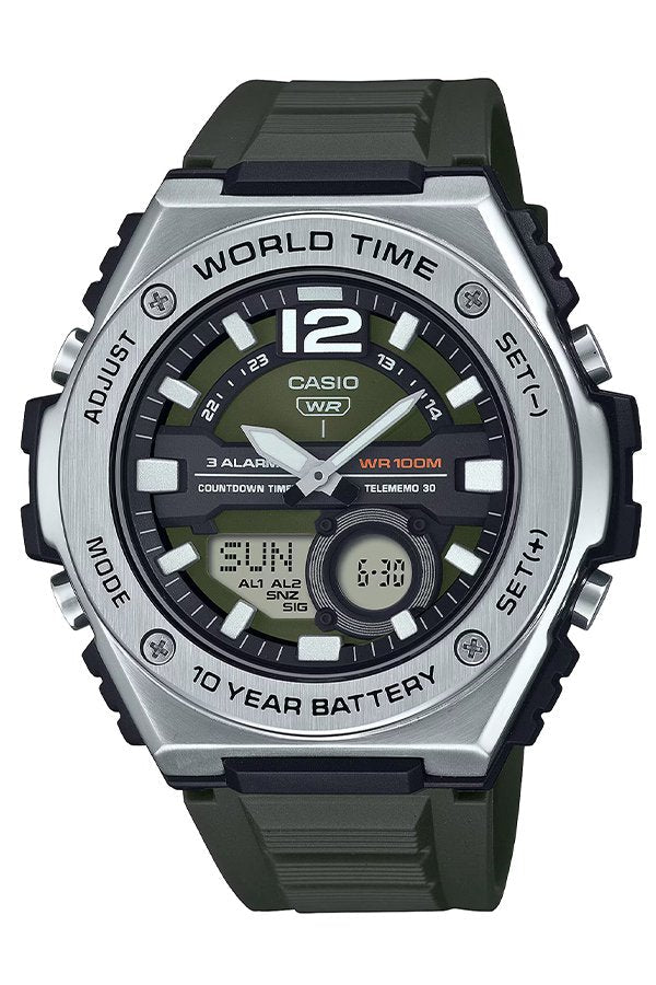 Casio MWQ - 100 - 3AV: Sleek Men's Quartz Watch with Green Dial and Rugged Appea - Zamana.pk Main image