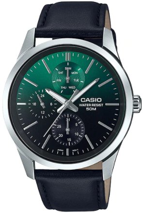 Casio Watch for men Leather Band with Green Gradient Dial MTP - E330L - 3AVDF - Zamana.pk Main image