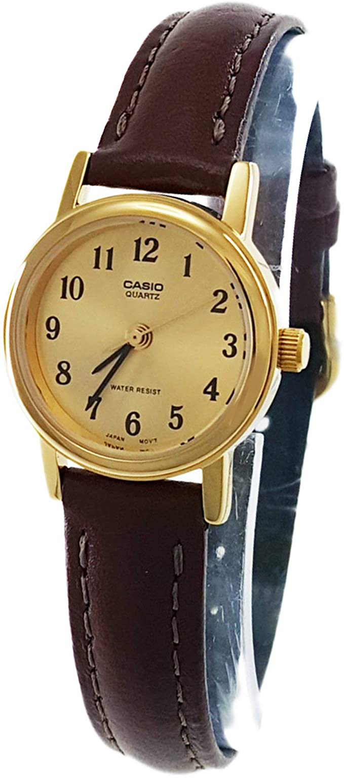 Casio Women's LTP - 1095Q - 9B1 Brown Leather Quartz Watch with Gold Dial - Zamana.pk