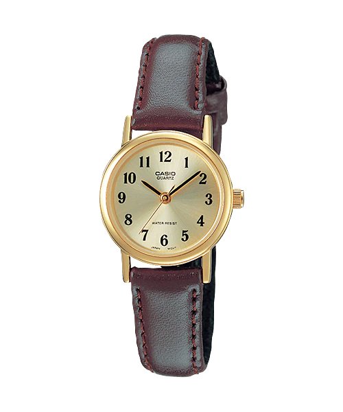 Casio Women's LTP - 1095Q - 9B1 Brown Leather Quartz Watch with Gold Dial - Zamana.pk Main image