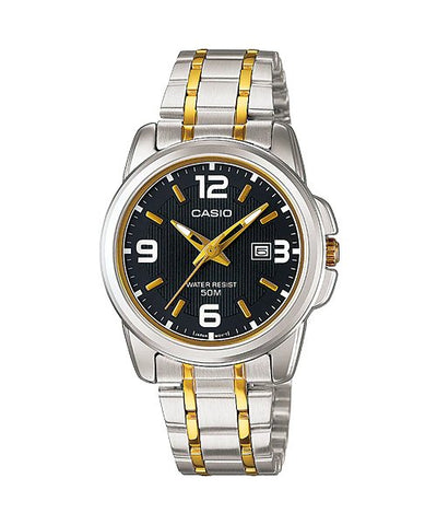 Casio Women's LTP - 1314SG - 1AV Silver Stainless - Steel Quartz Watch with Black Dial - Zamana.pk