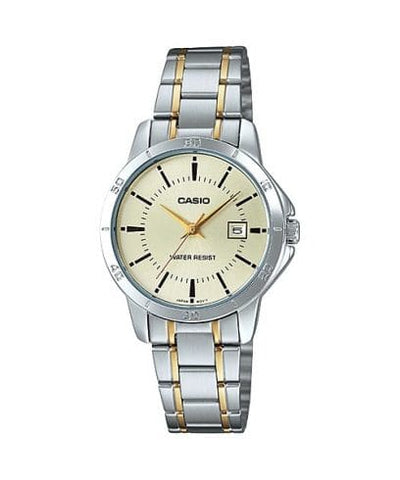 Casio Women's LTP - V004SG - 9A Two Tone Stainless Steel Band Analog Watch - Zamana.pk